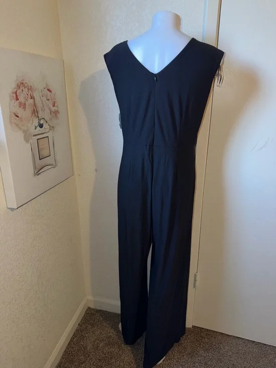 R&M Richards Black Cutout Wide-Leg Jumpsuit with Waist Tie - Picture 4 of 5